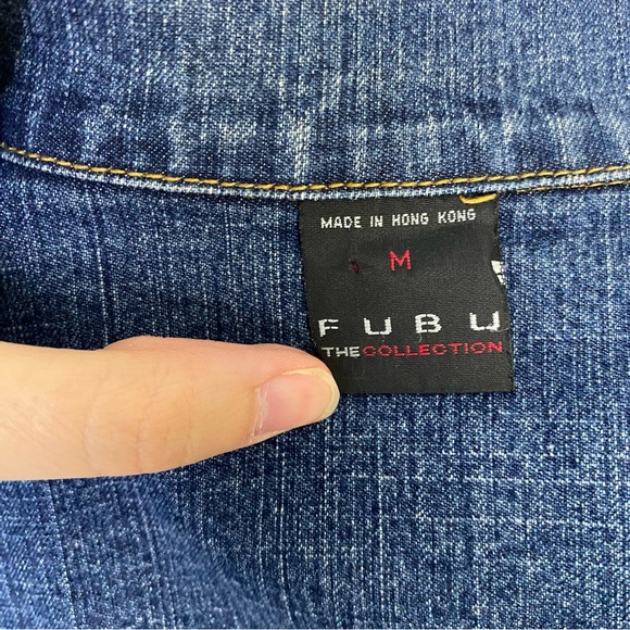 Vintage FUBU Jacket Denim Medium Women’s Jean Jacket Script Trucker Y2K - Picture 10 of 13